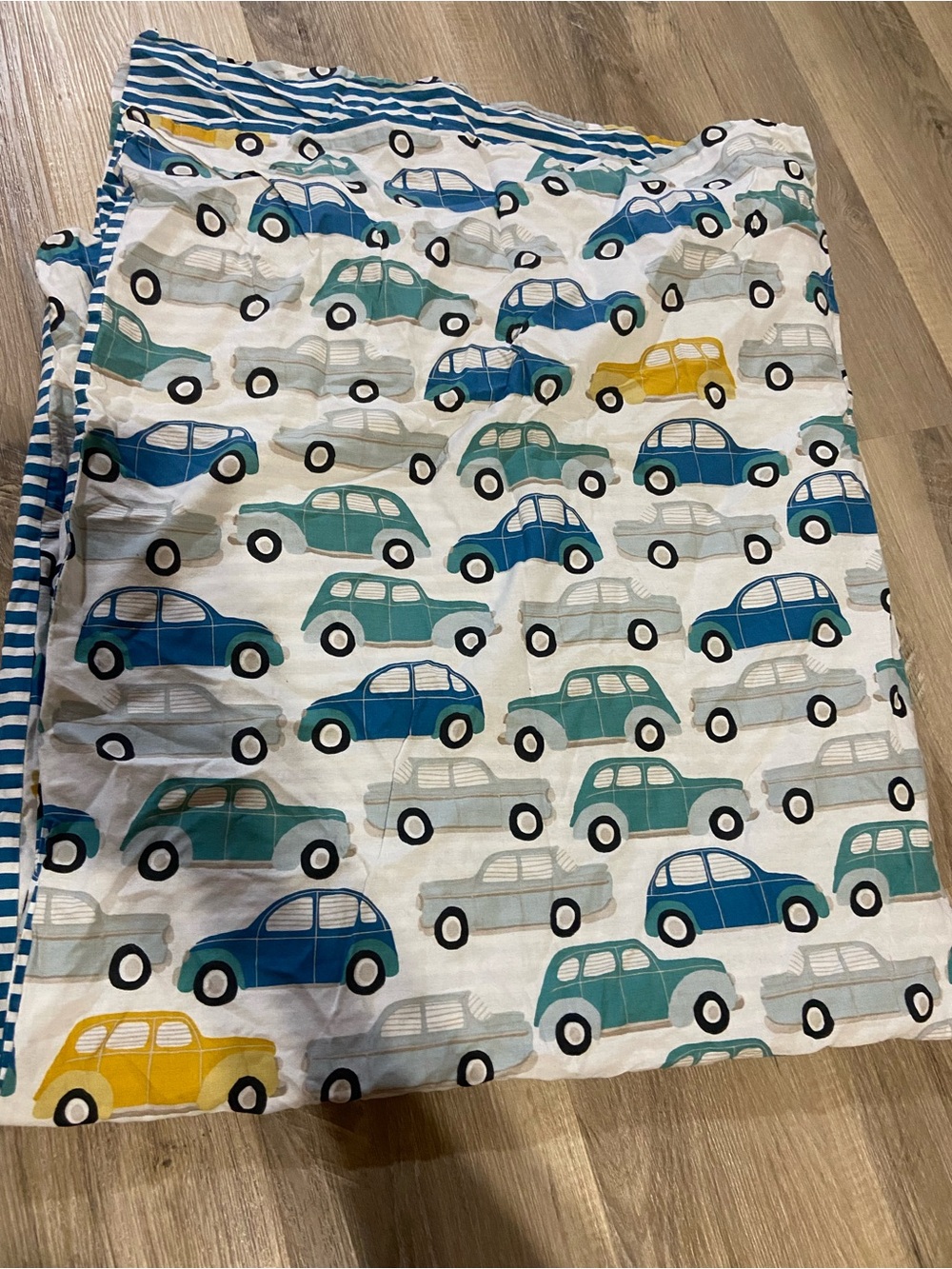 Toddler Car-Print Duvet Cover & Pillowcase - Blue/Teal/Yellow